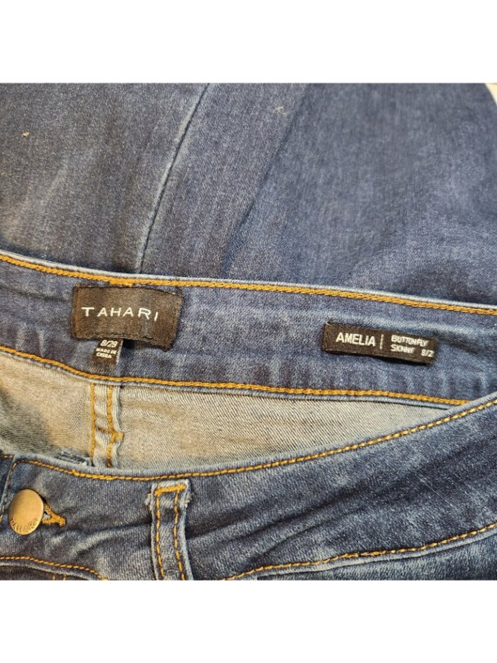 Tahari Amelia Dark Blue Wash Skinny Leg Denim Blue Jeans Size 8 MEDIUM 31 Wx27 I - Picture 8 of 8